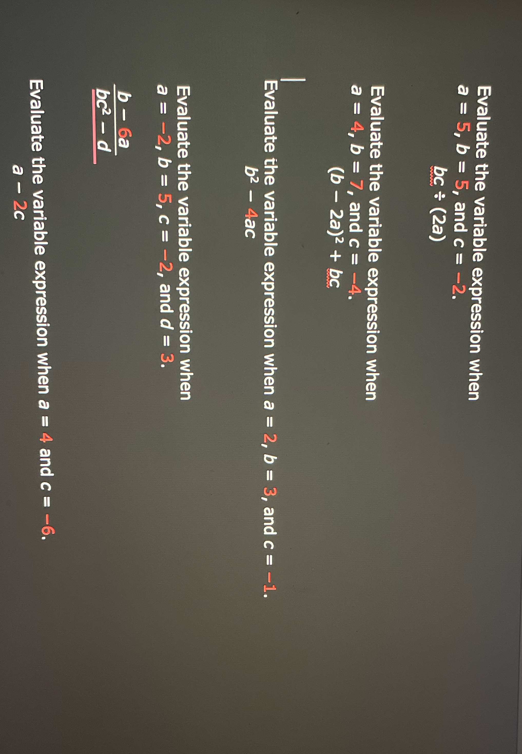 Evaluate the variable expression when a = 5, b =