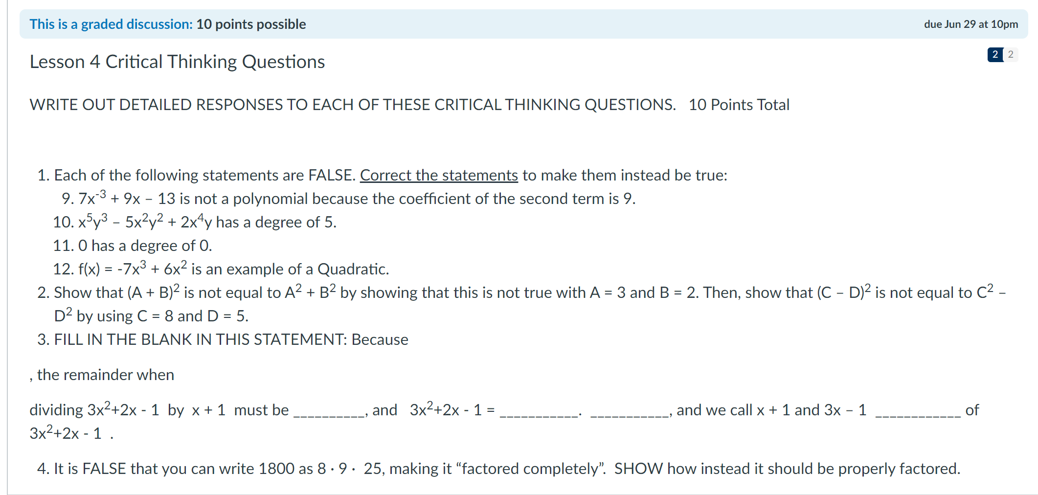 This is a graded discussion: 10 points possible