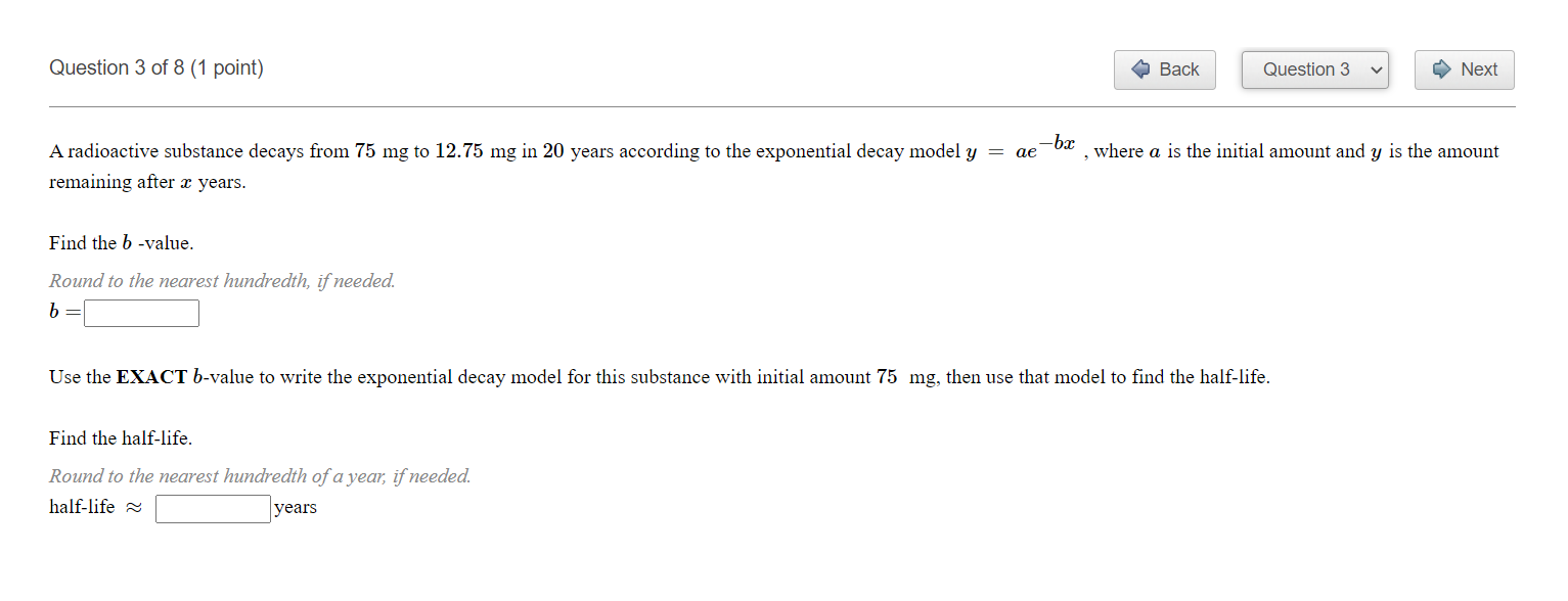 Question30f8(1 point) t o Back ' | Question3 v| |