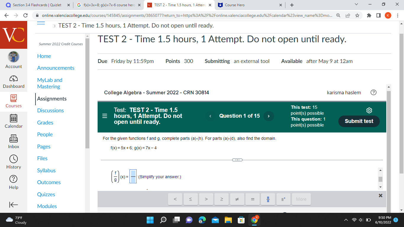 Q Section 3.4 Flashcards | Quizlet x G f(x)=3x+8;