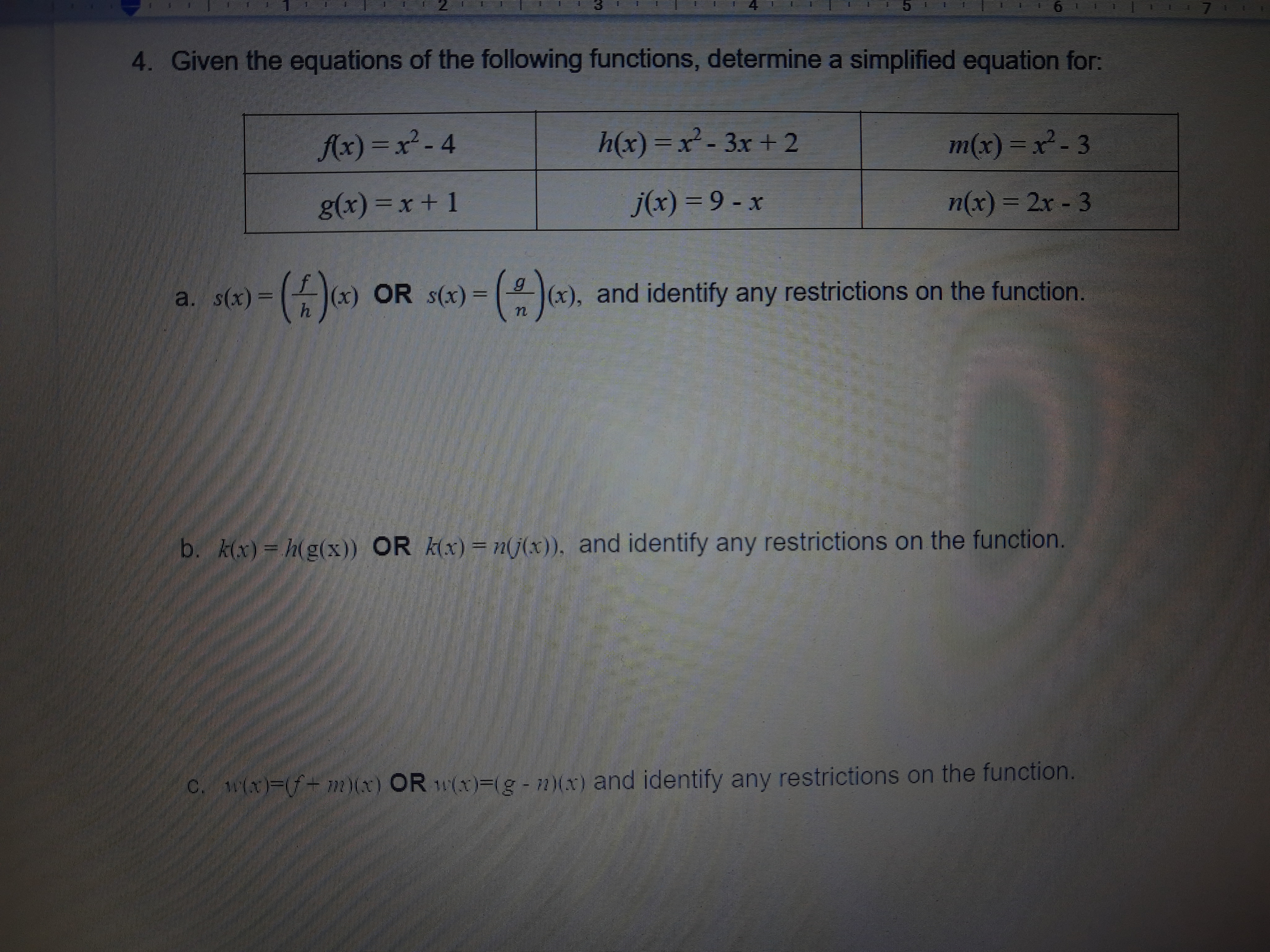 4. Given the equations of the following