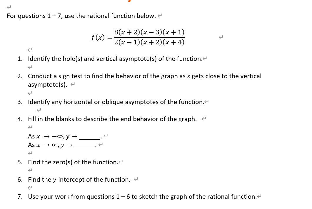 (.| For questions 1 7, use the rational function