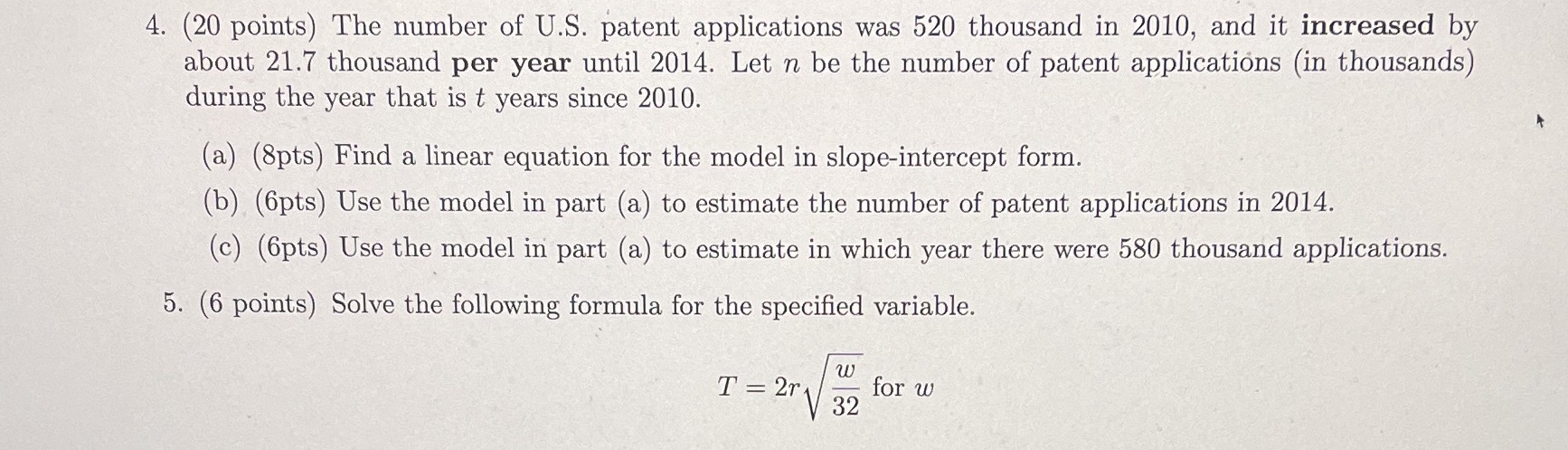4. (20 points) The number of U.S. patent