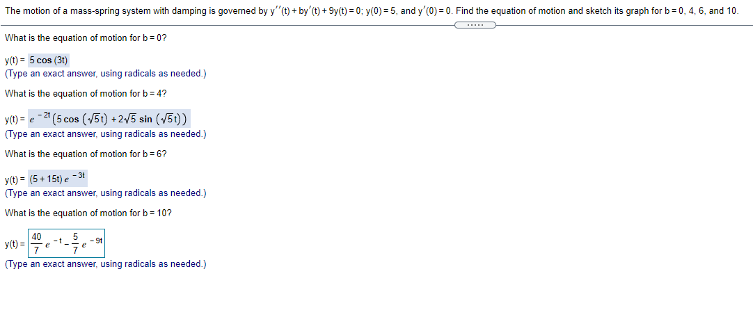 The motion of a massspring system with damping is
