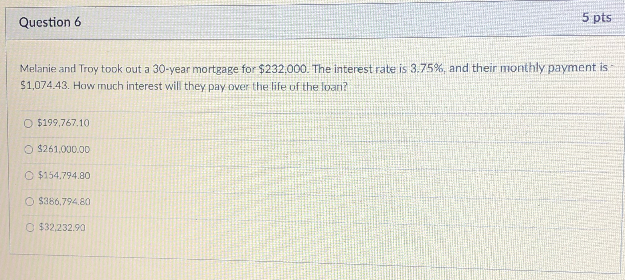 Question 6 5 pts Melanie and Troy took out a