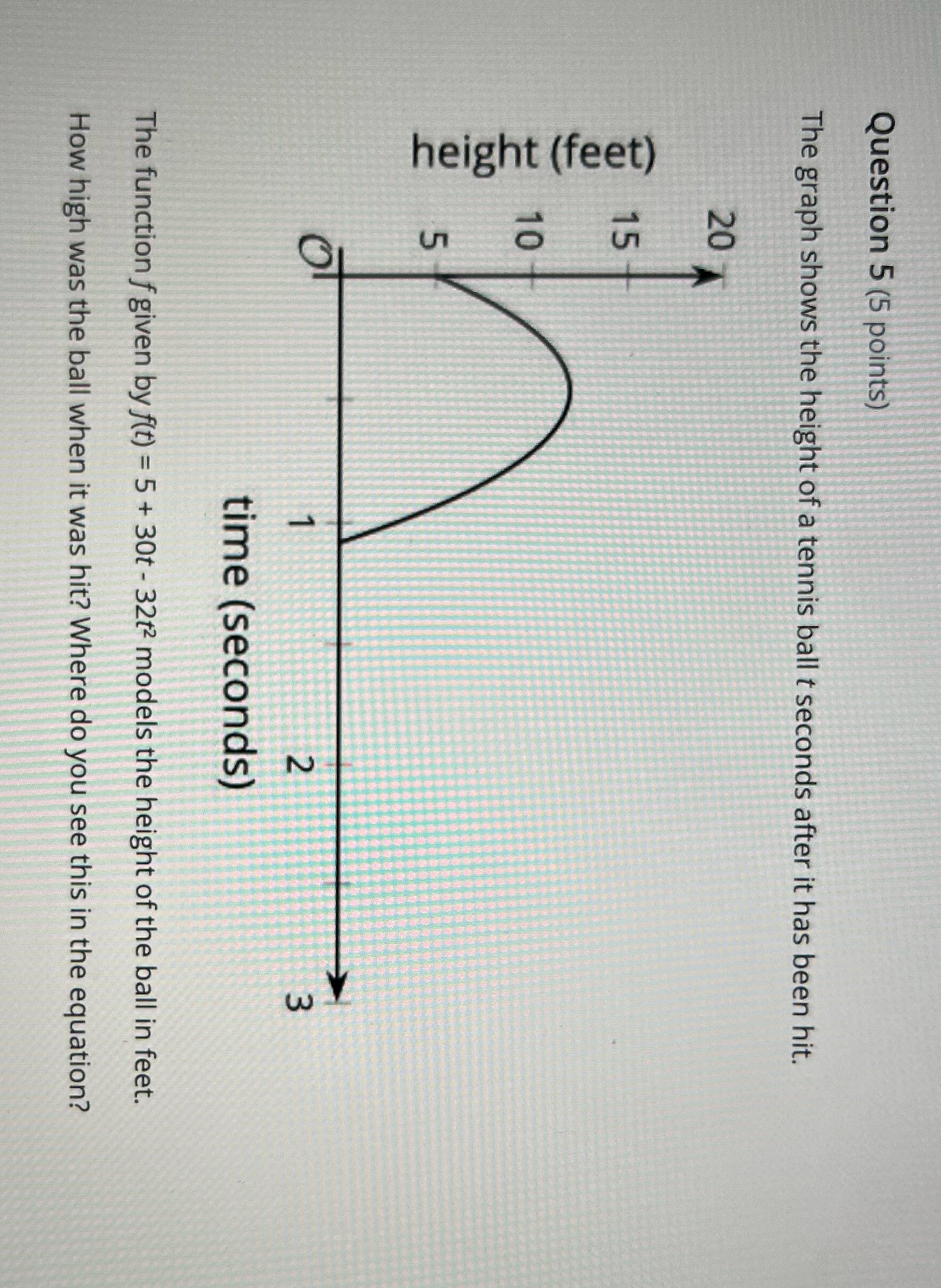 Question 5 (5 points) The graph shows the height