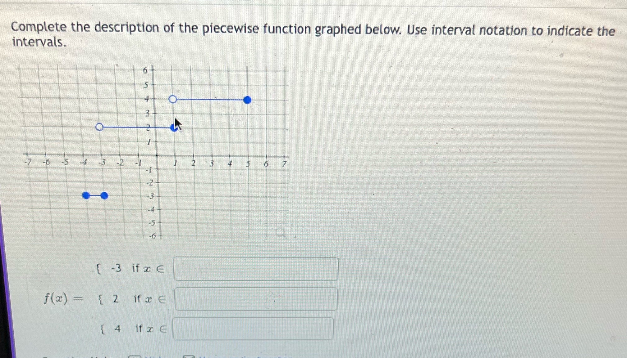Complete the description of the piecewise