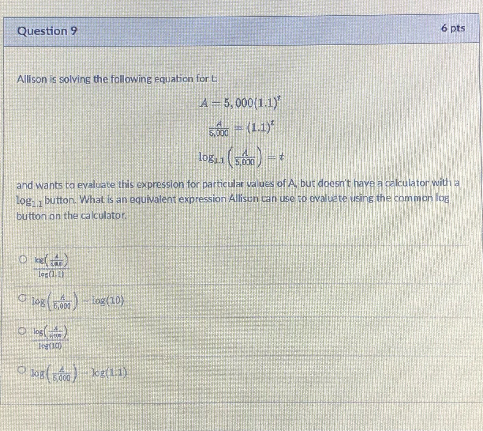 Question 9 6 pts Allison is solving the following