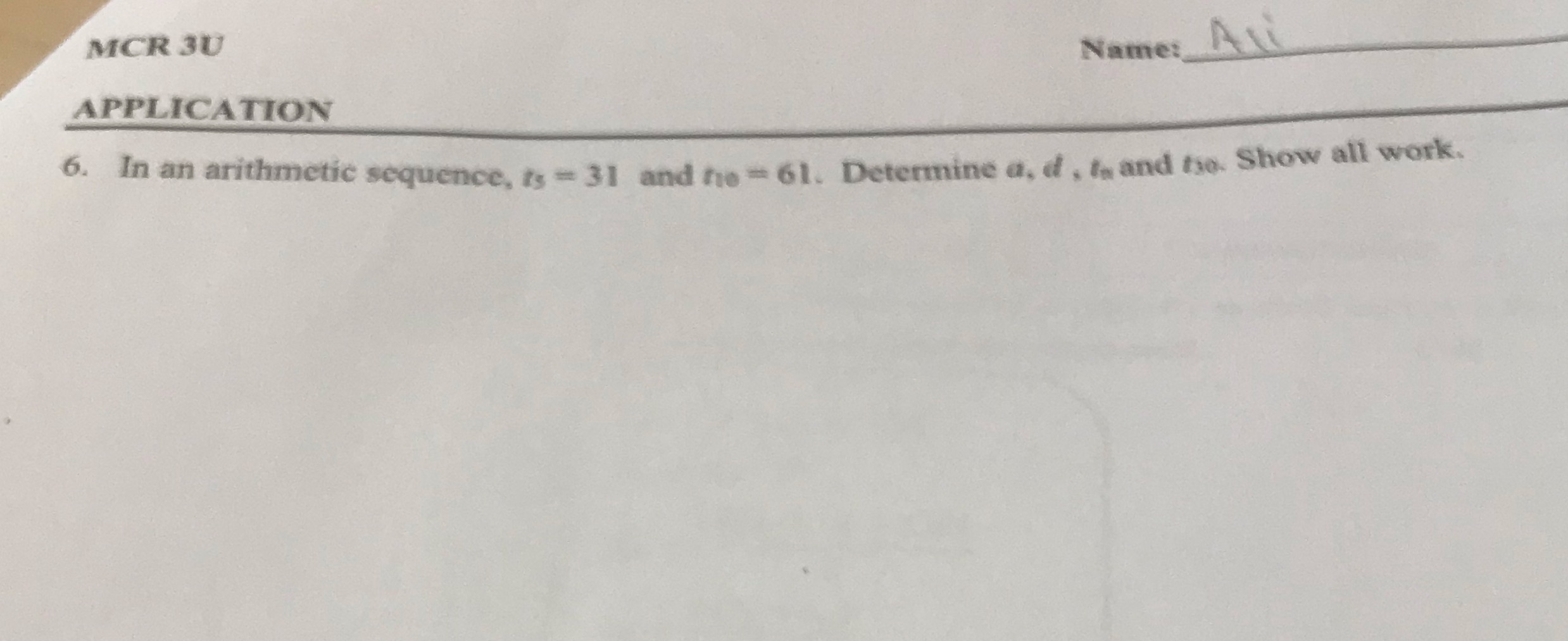 Answer MCR 3U Name: At APPLICATION 6. In an