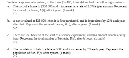 5. Write an exponential equation, in the form y