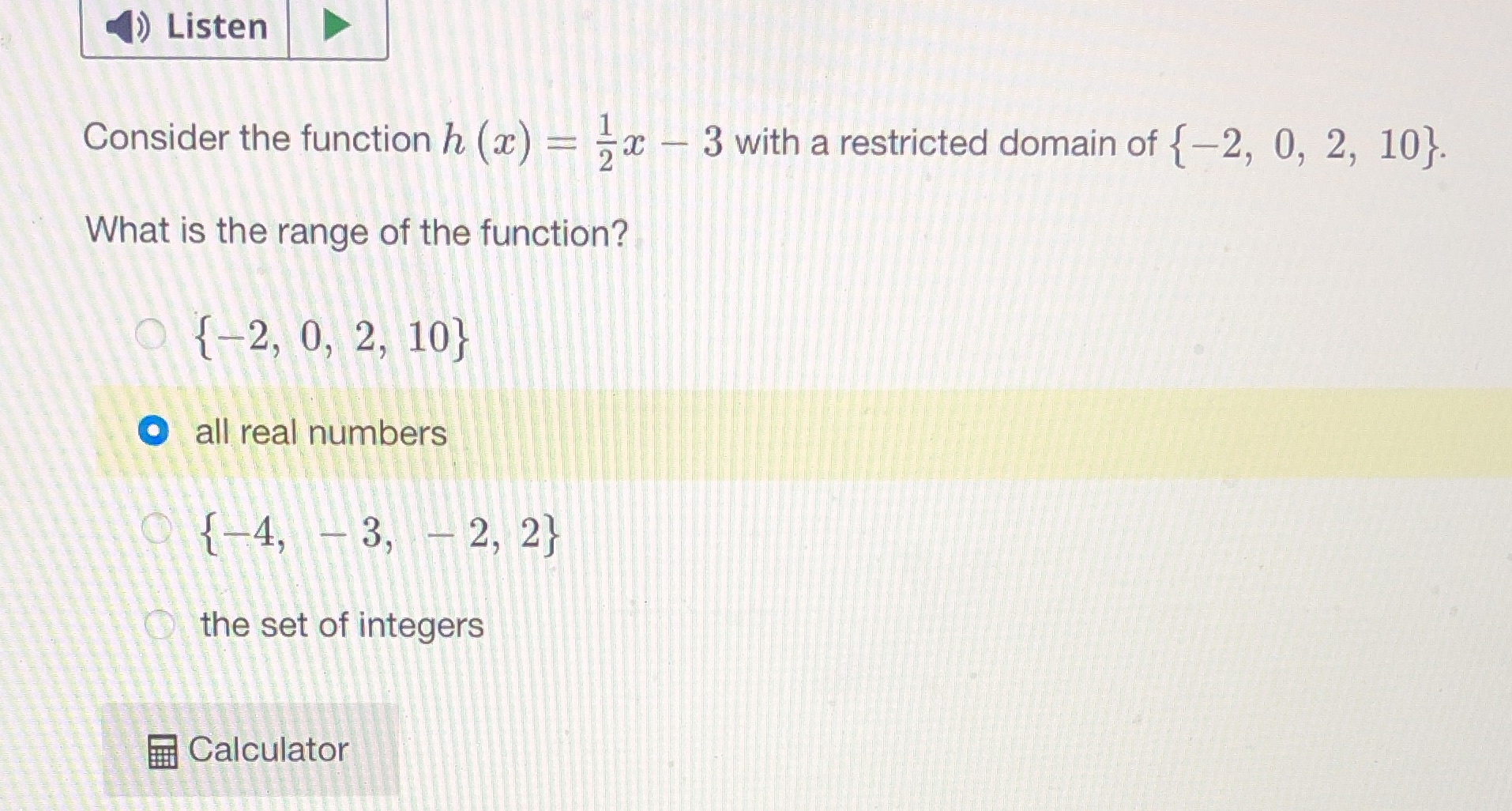 Listen Consider the function h (x ) =Ex - 3 with
