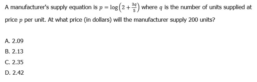 A manufacturer's supply equation is p = log