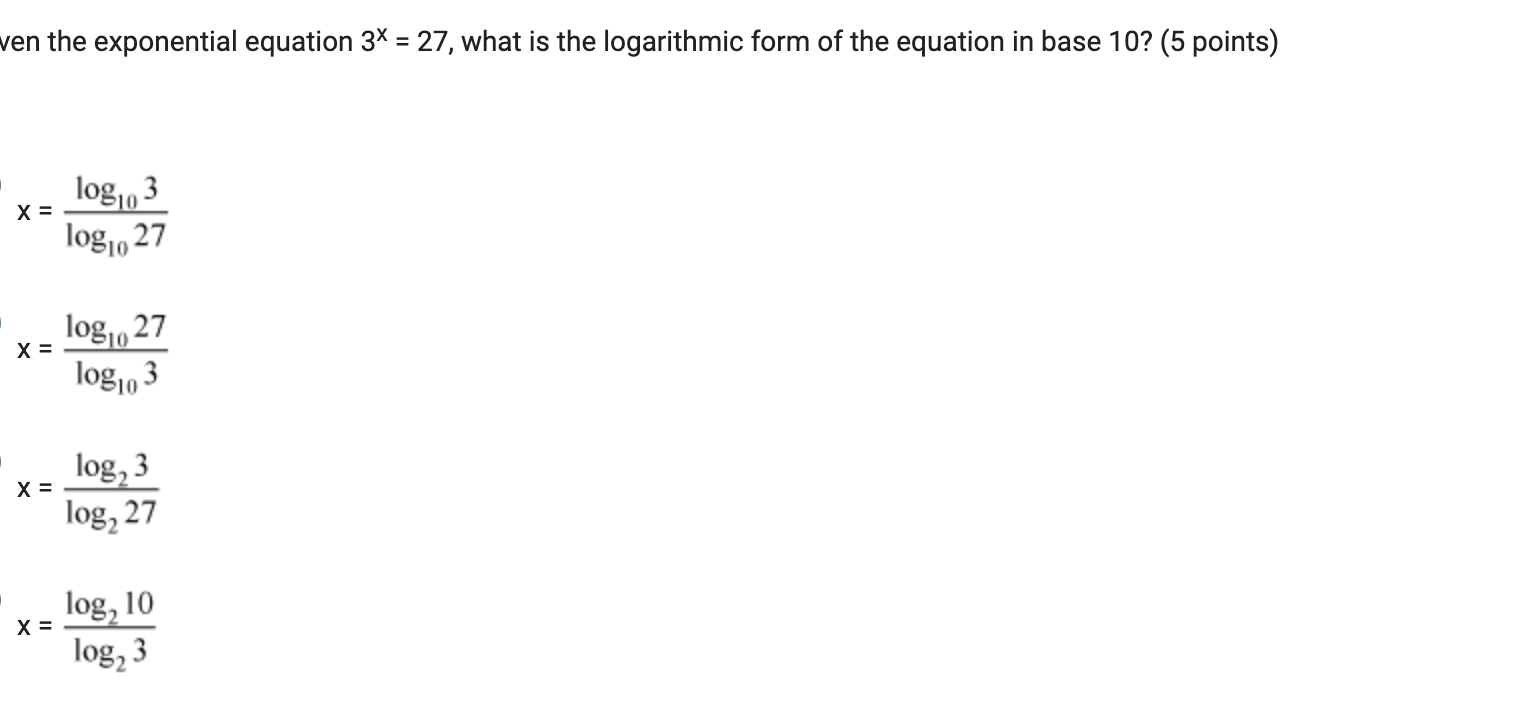 1. Which of the graphs below correctly solves for