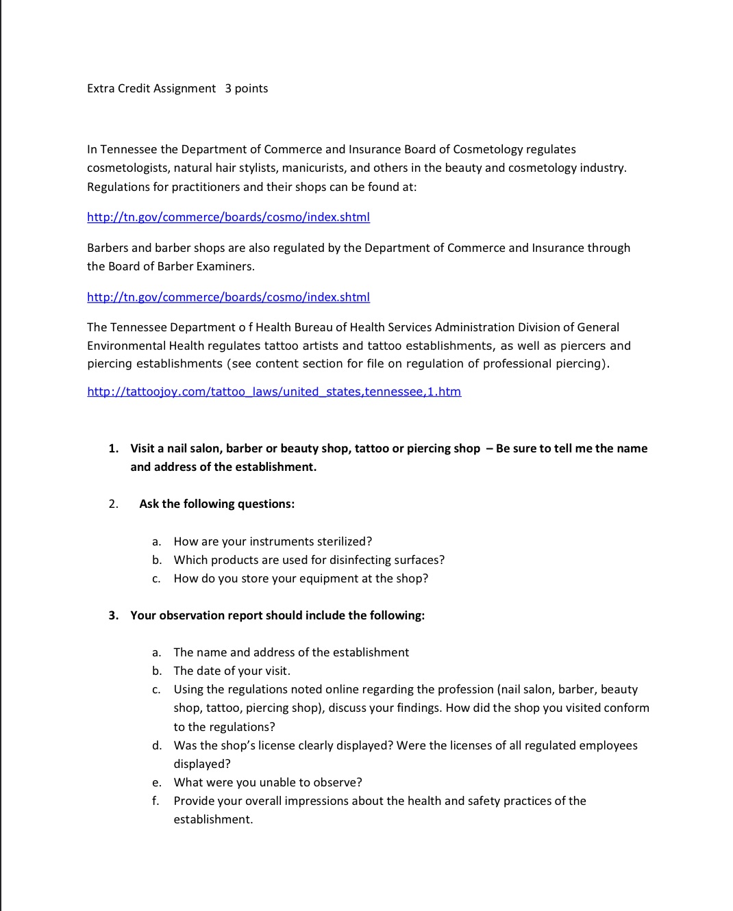 Extra Credit Assignment 3 points In Tennessee the