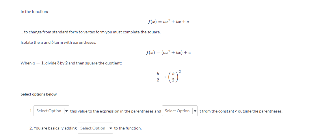 In the function: f(z) = ax + br + c .. to change