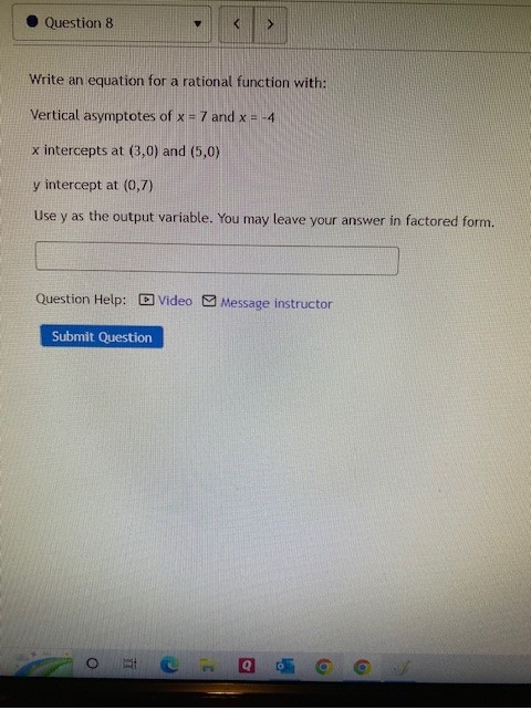 Question 8 Write an equation for a rational