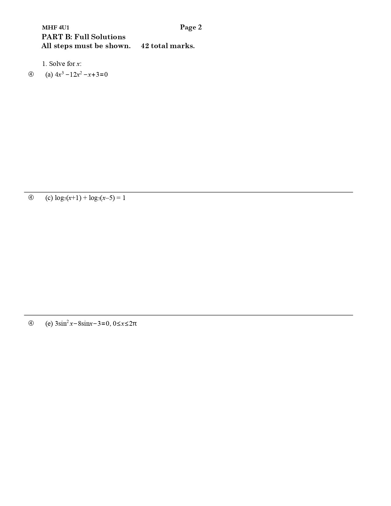 MHF 4U1 - CULMUNATING PART A: Fill in the blanks