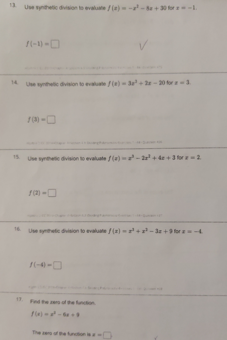 13. Use synthetic division to evaluate f () = -x2