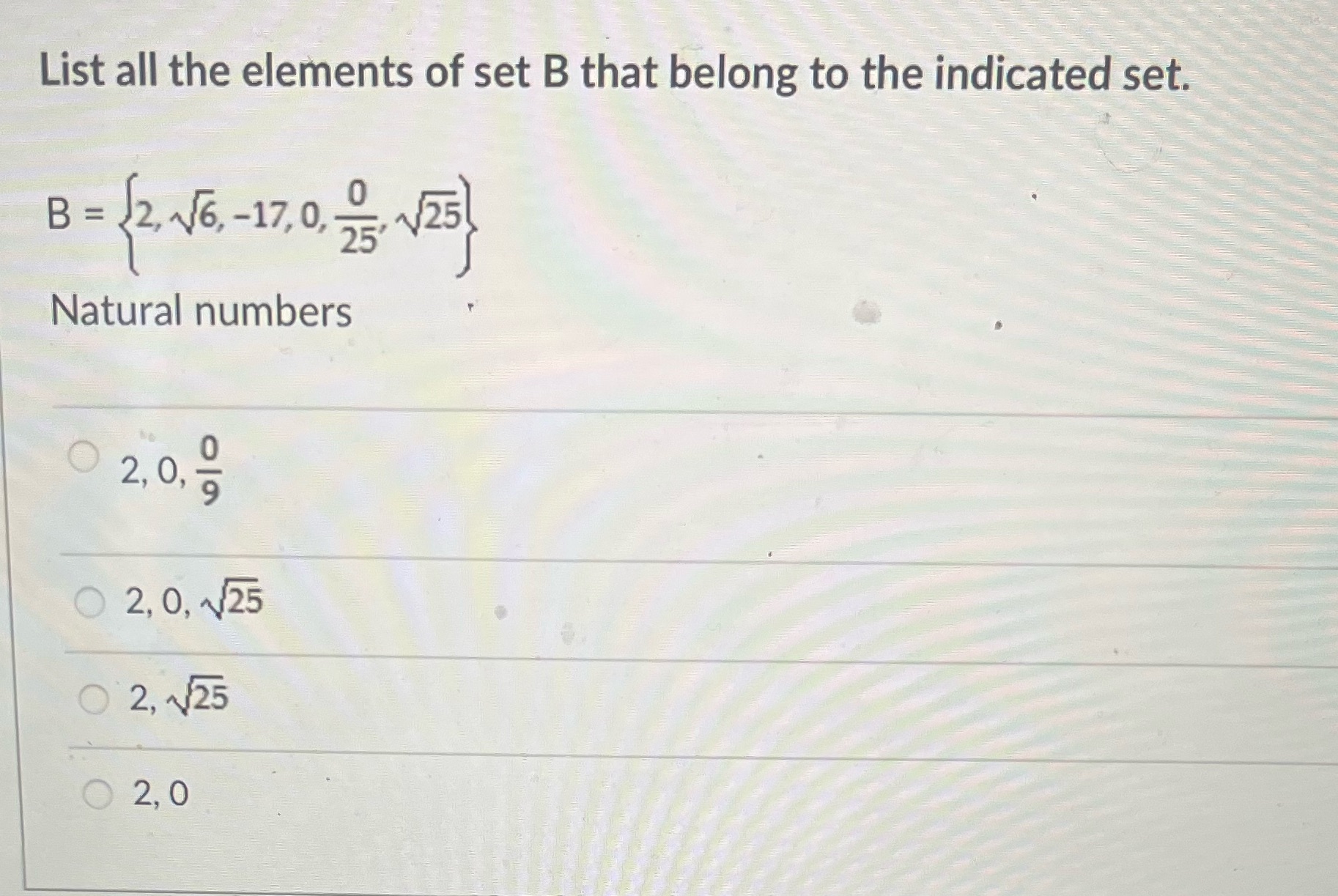 List all the elements of set B that belong to the
