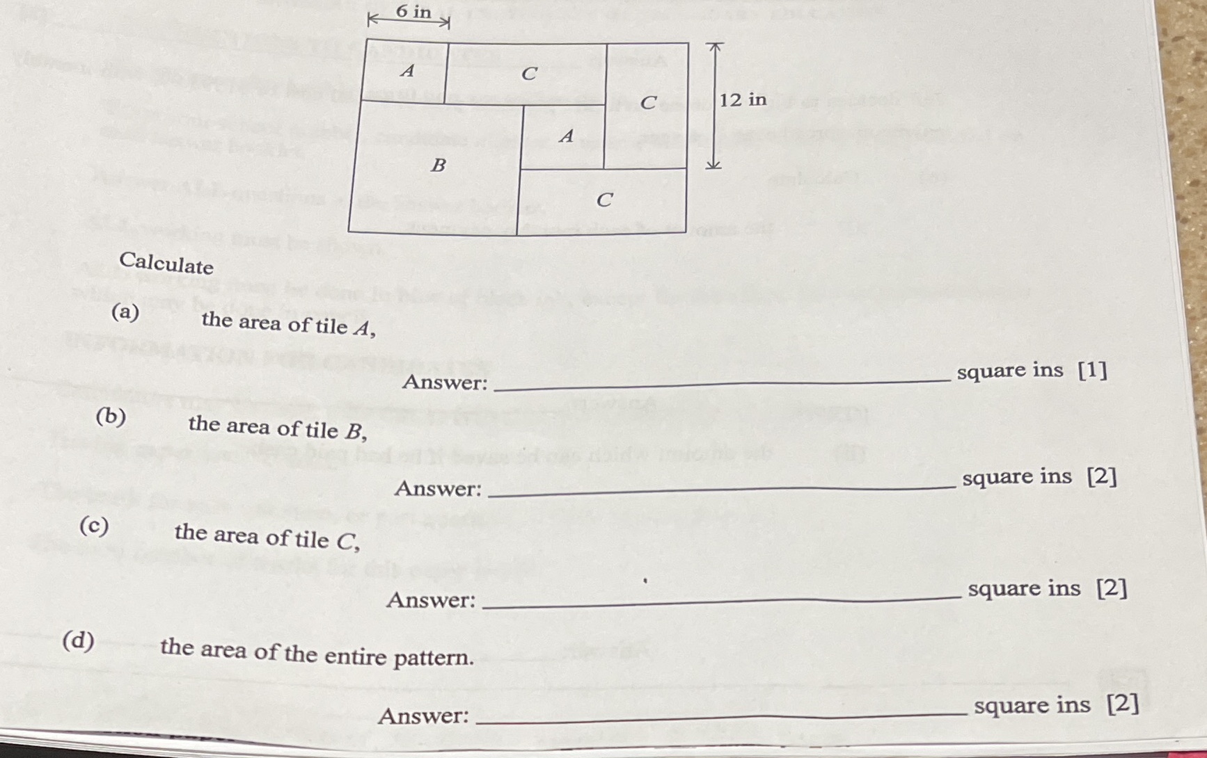 K 6 in A C C 12 in A B C Calculate (a) the area