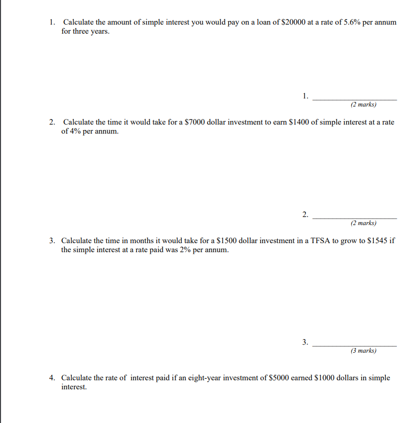 1. Calculate the amount of simple interest you