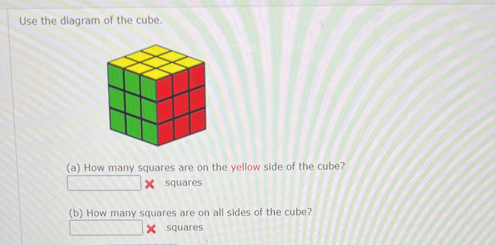 Use the diagram of the cube. (a) How many squares