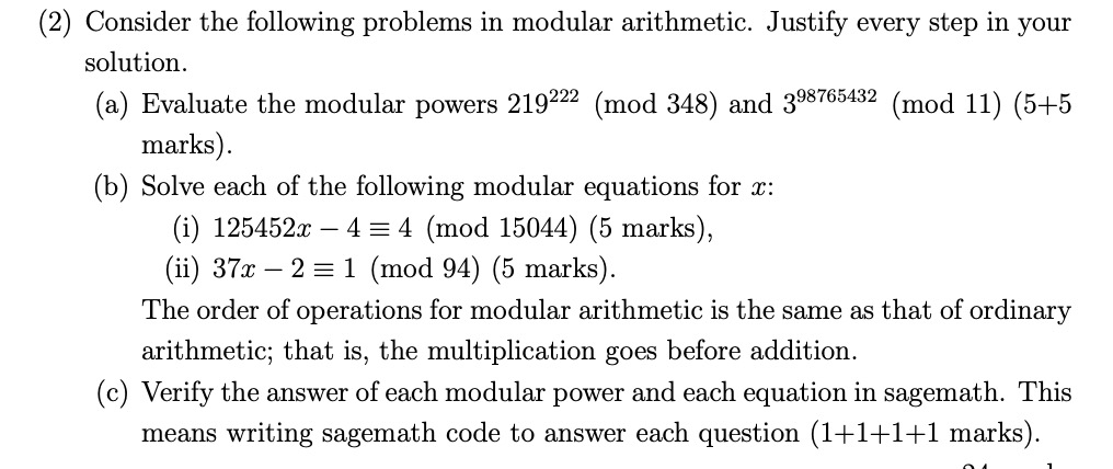 (2) Consider the following problems in modular
