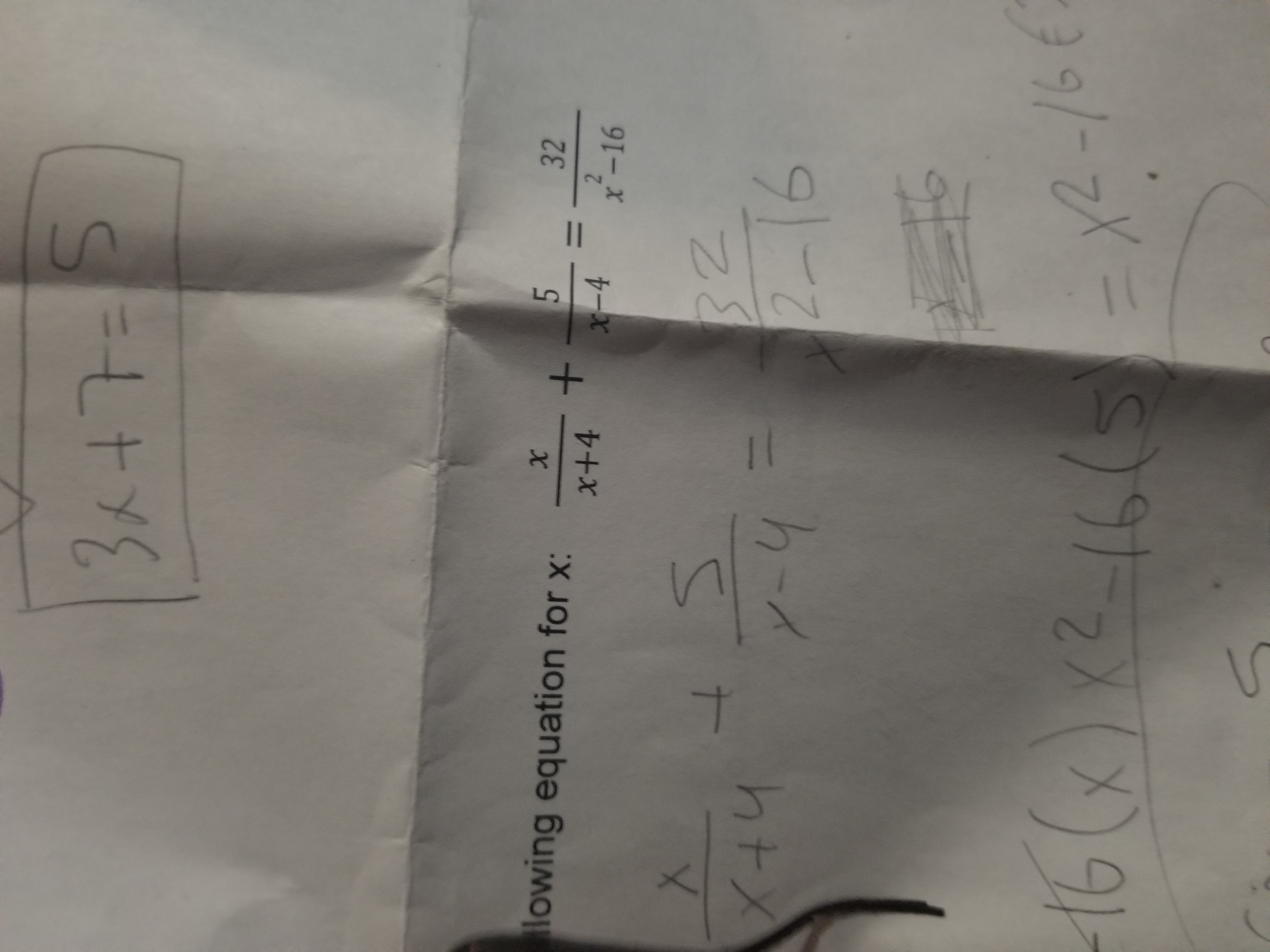 Solve the following equation for x 3 x +7 = 5