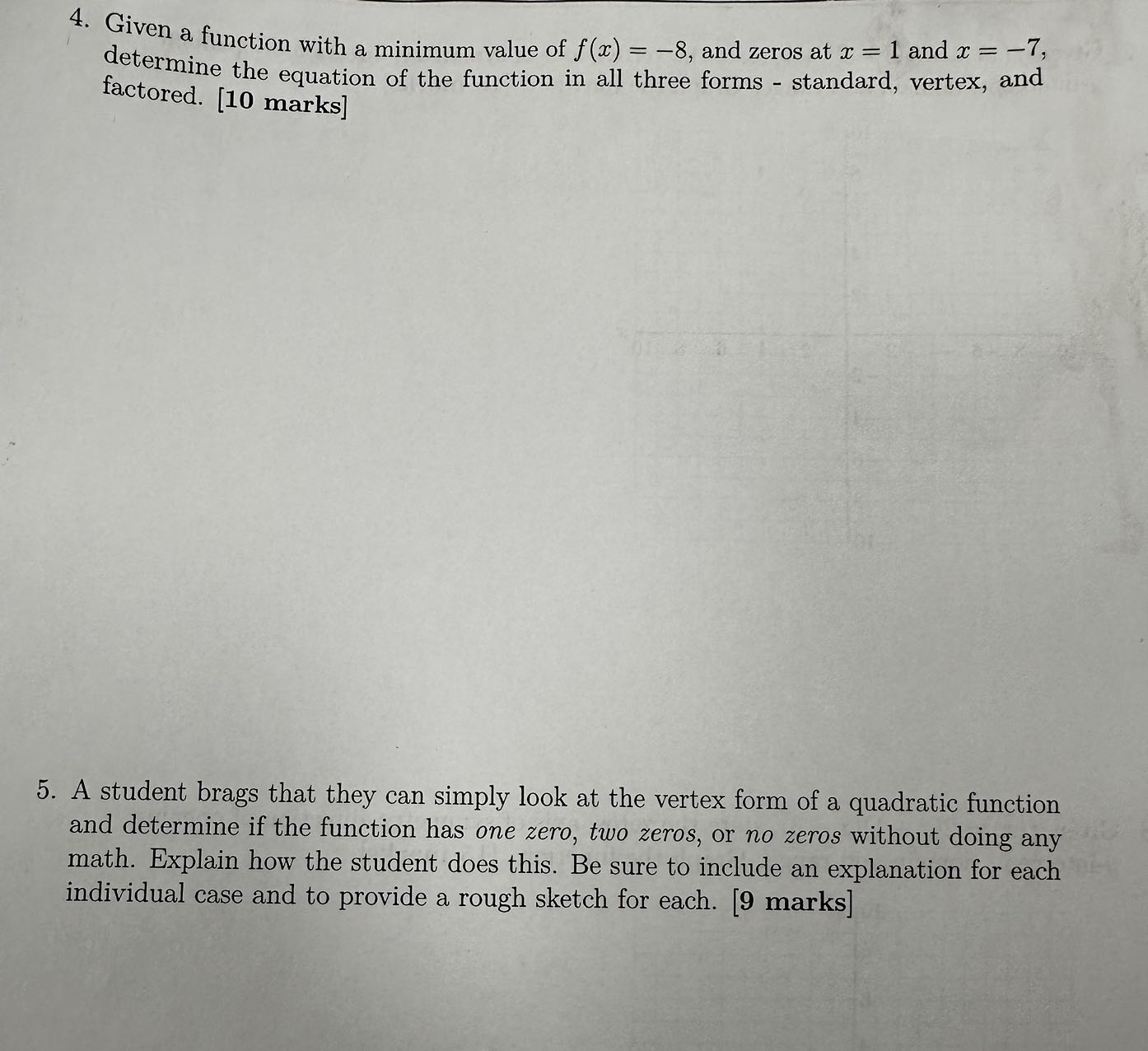 Unit 3 - Quadratic Functions Assignment 1. A