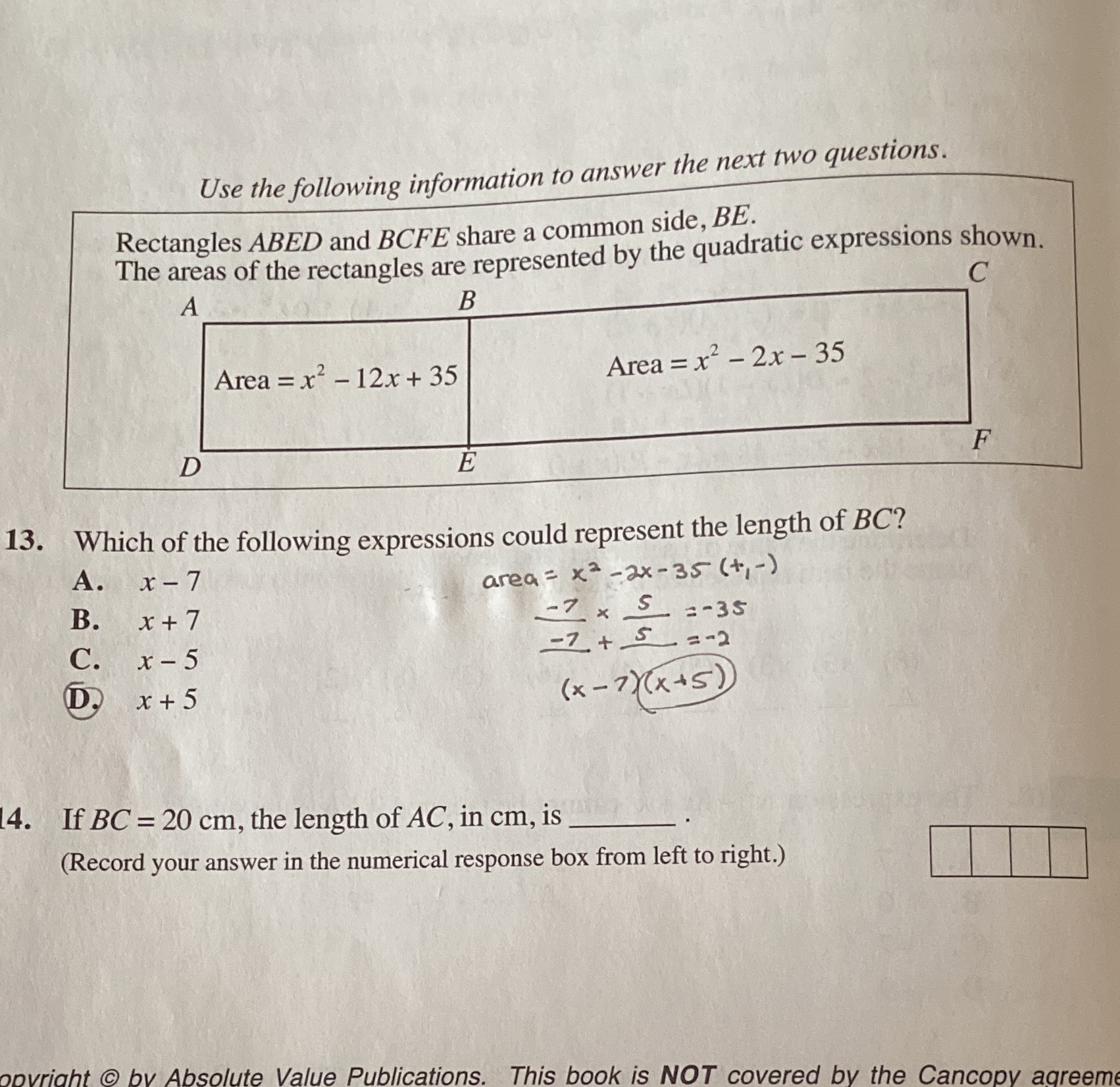 Use the following information to answer the next