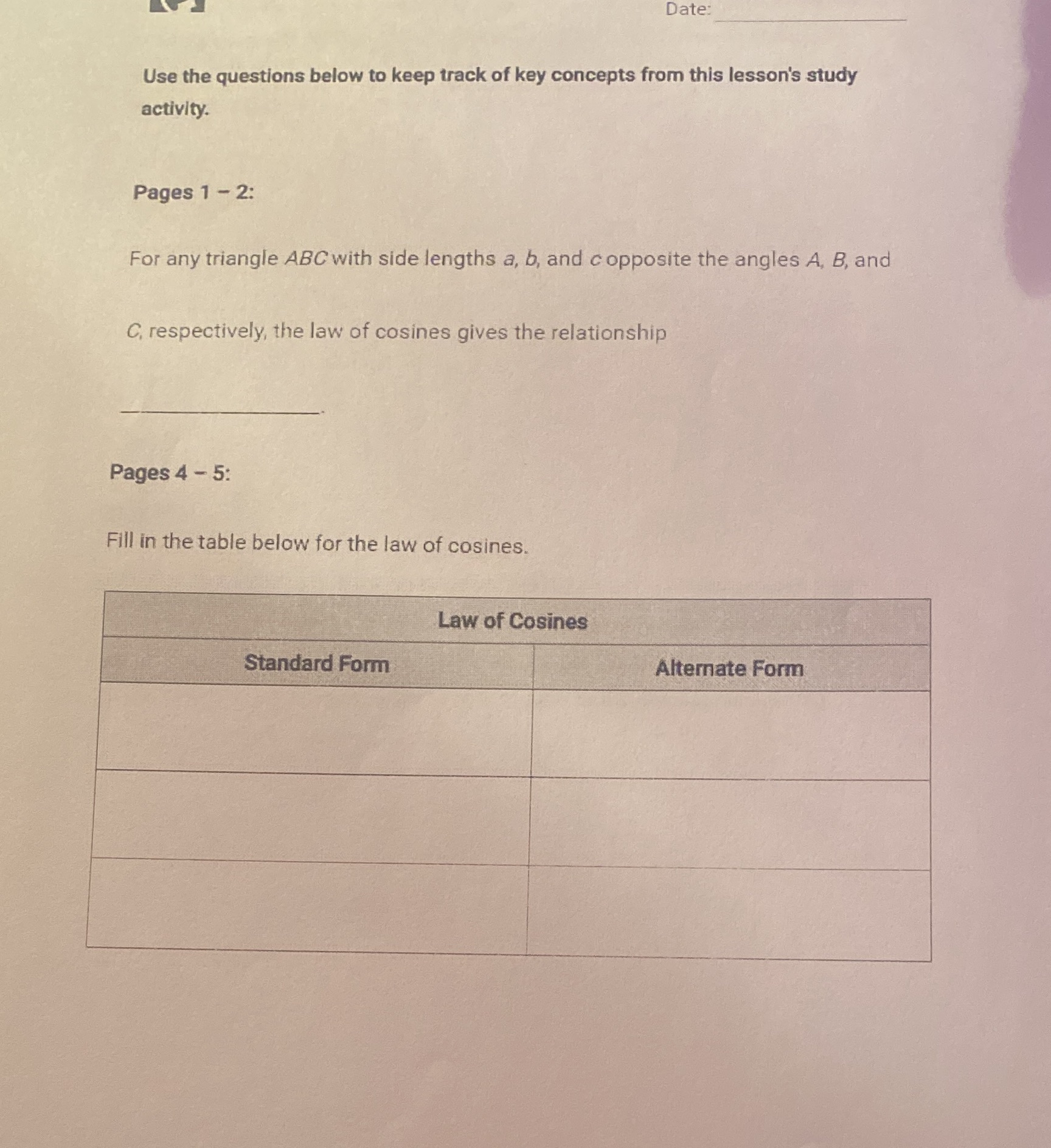 4.2.1 Date: Use the questions below to keep track