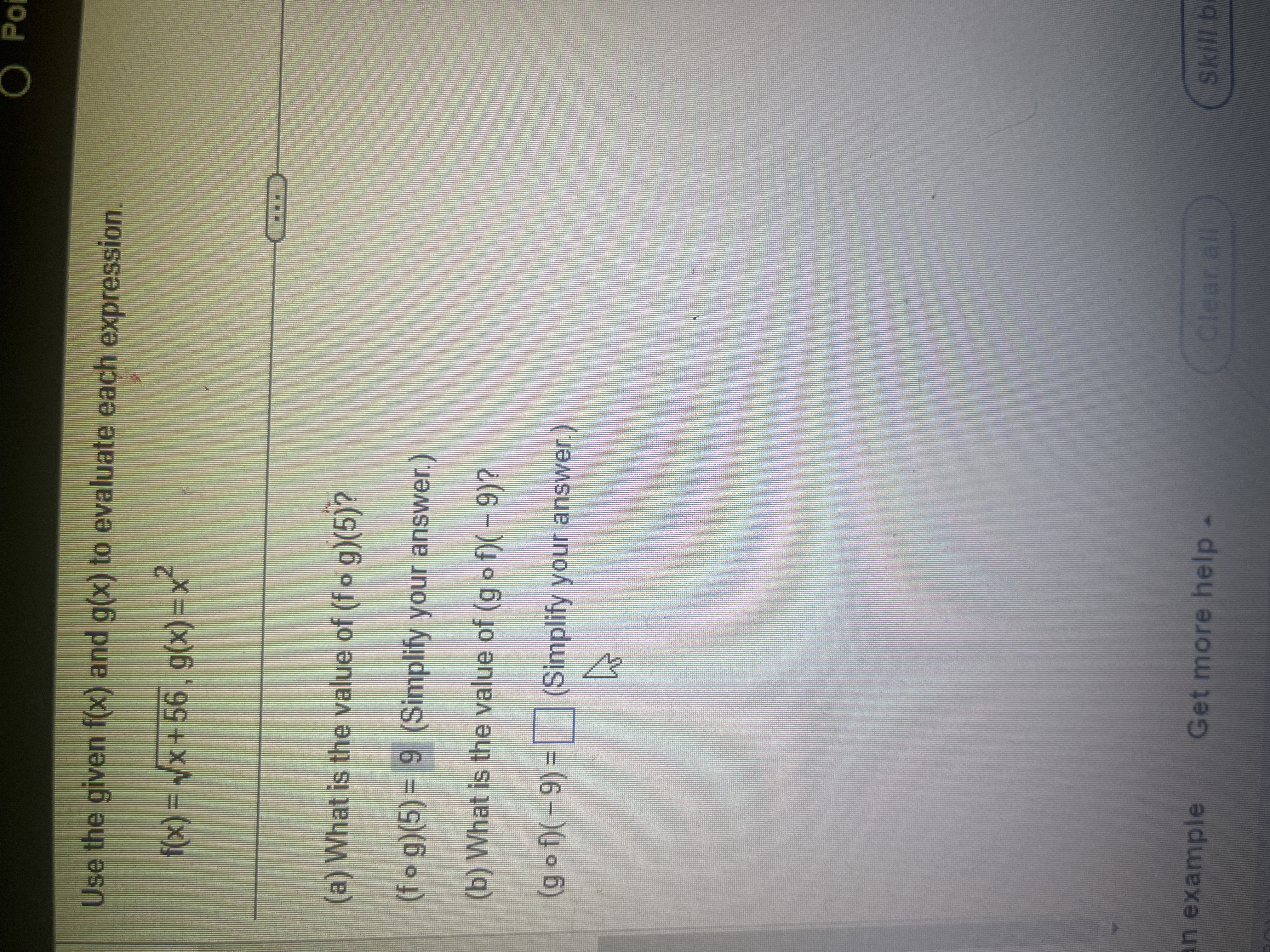 O Po Use the given f(x) and g(x) to evaluate each