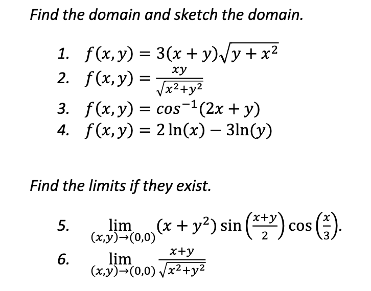 Find the domain and sketch the domain. 1. f(x, y)