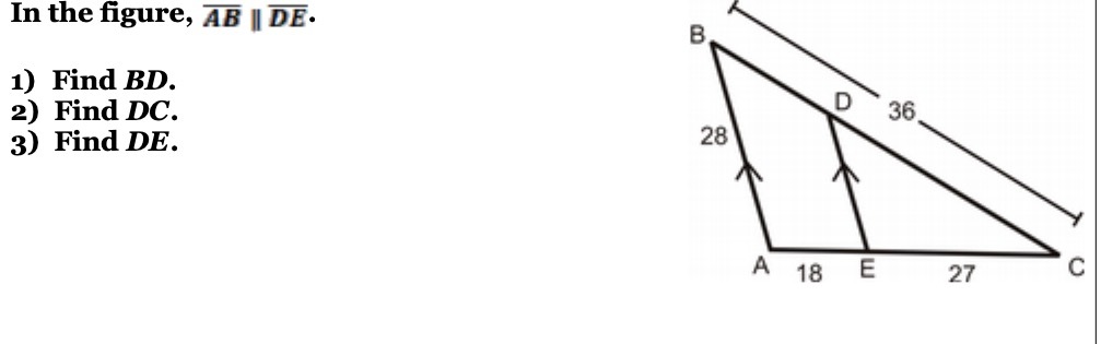 In the figure, AB | DE. B 1) Find BD. D 2) Find