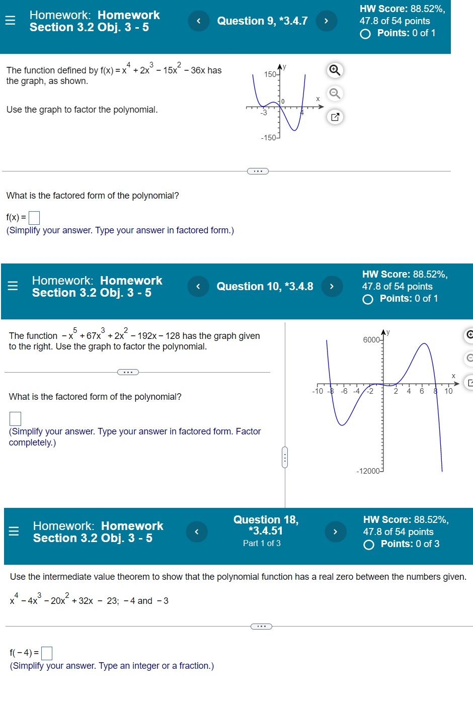 HW Score: 88.52%, E Homework: Homework Section