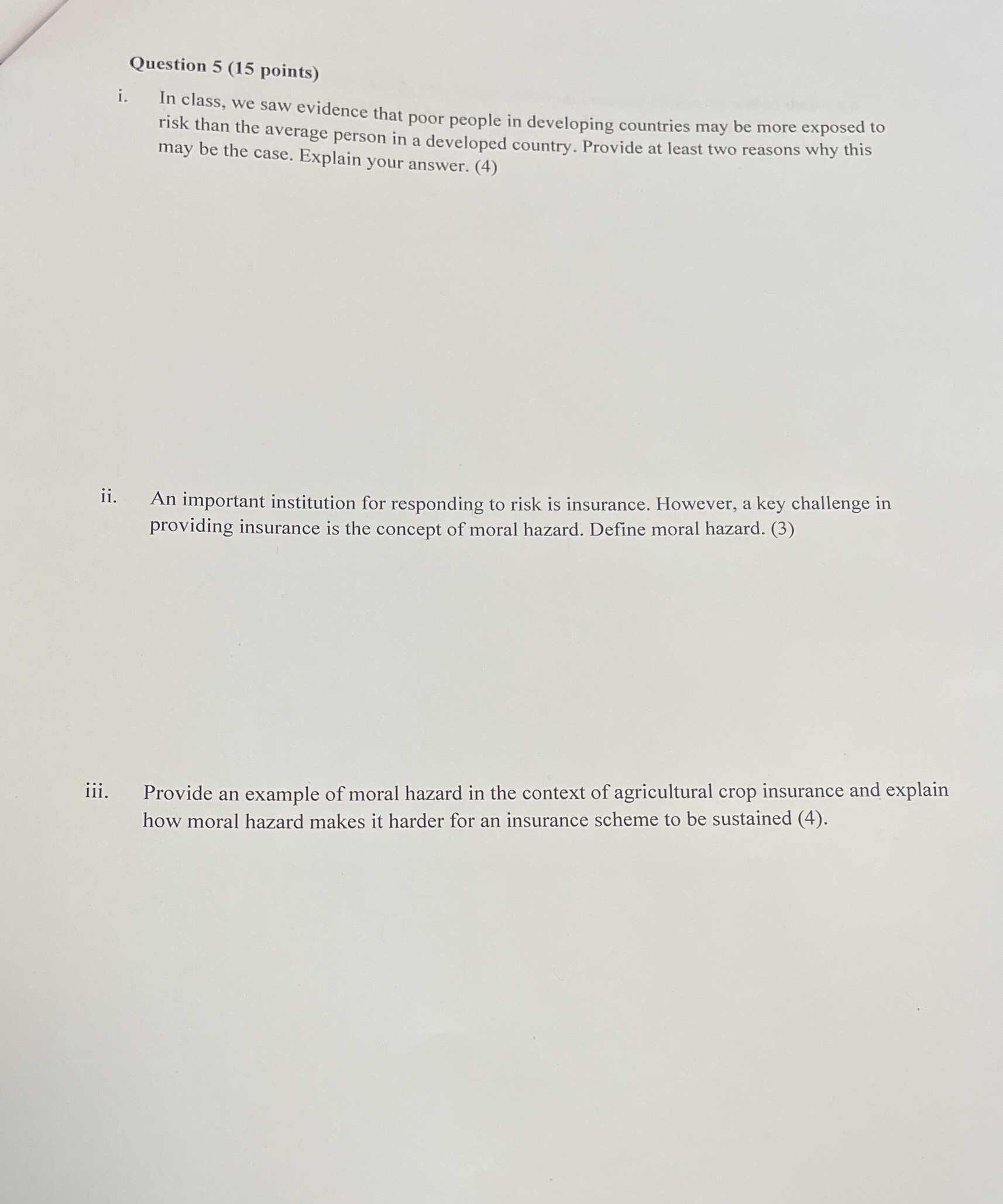 Help asap please Question 5 (15 points) i . In