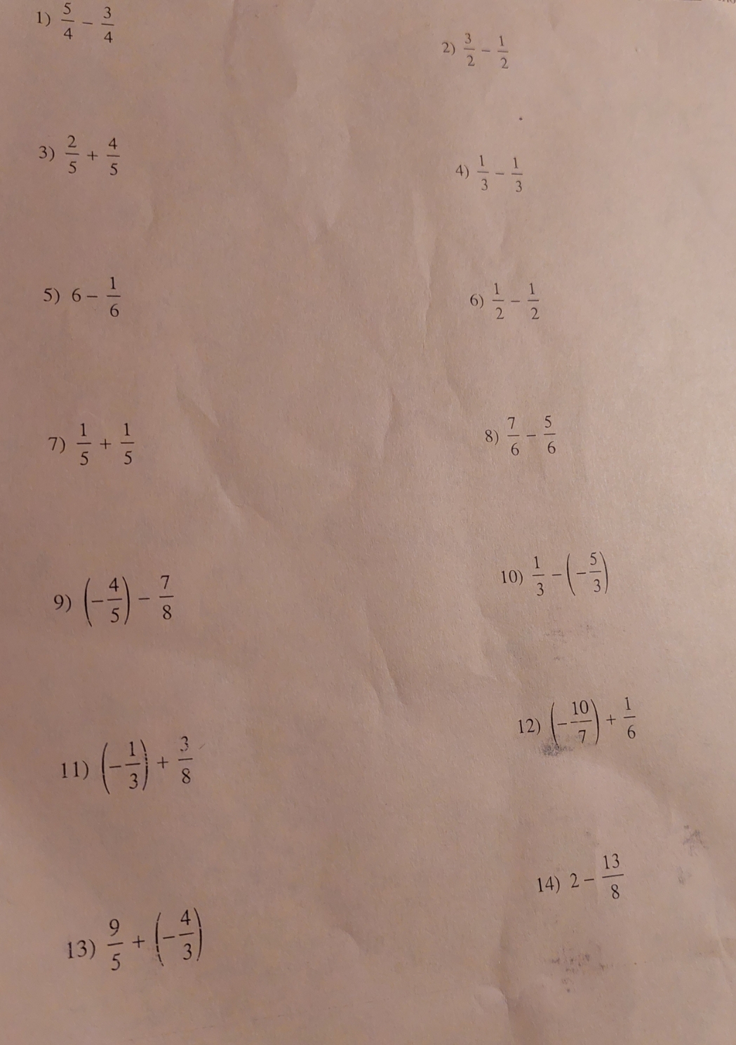 Add/Subtracting Fractions and Mixed Numbers 1 ) A