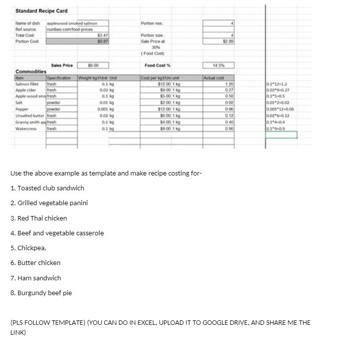 Standard Recipe Card Name of dish: applewood