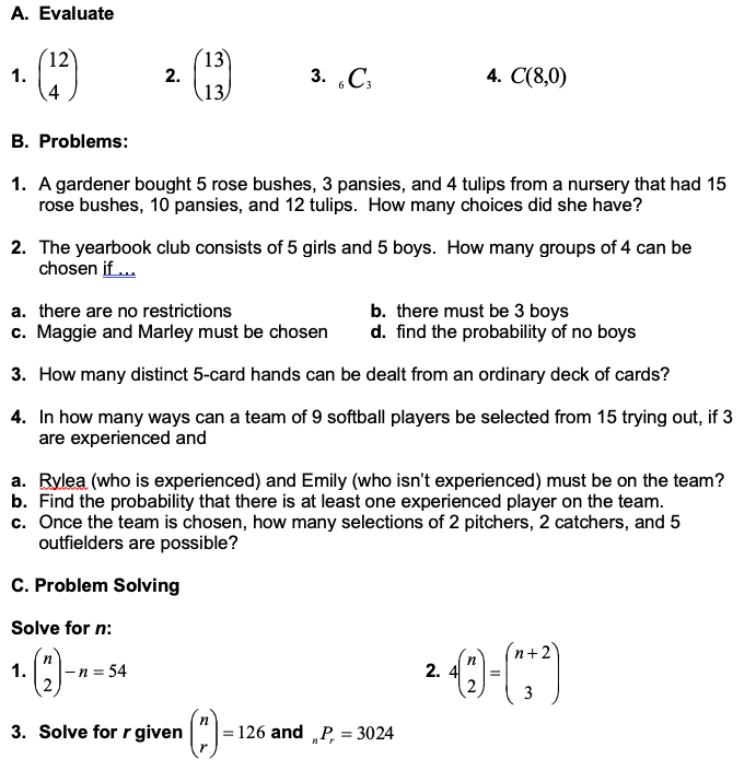 Section One: Evaluate or Simplify 1. 7! 2. 9! -