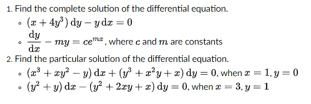 1. Find the complete solution of the differential