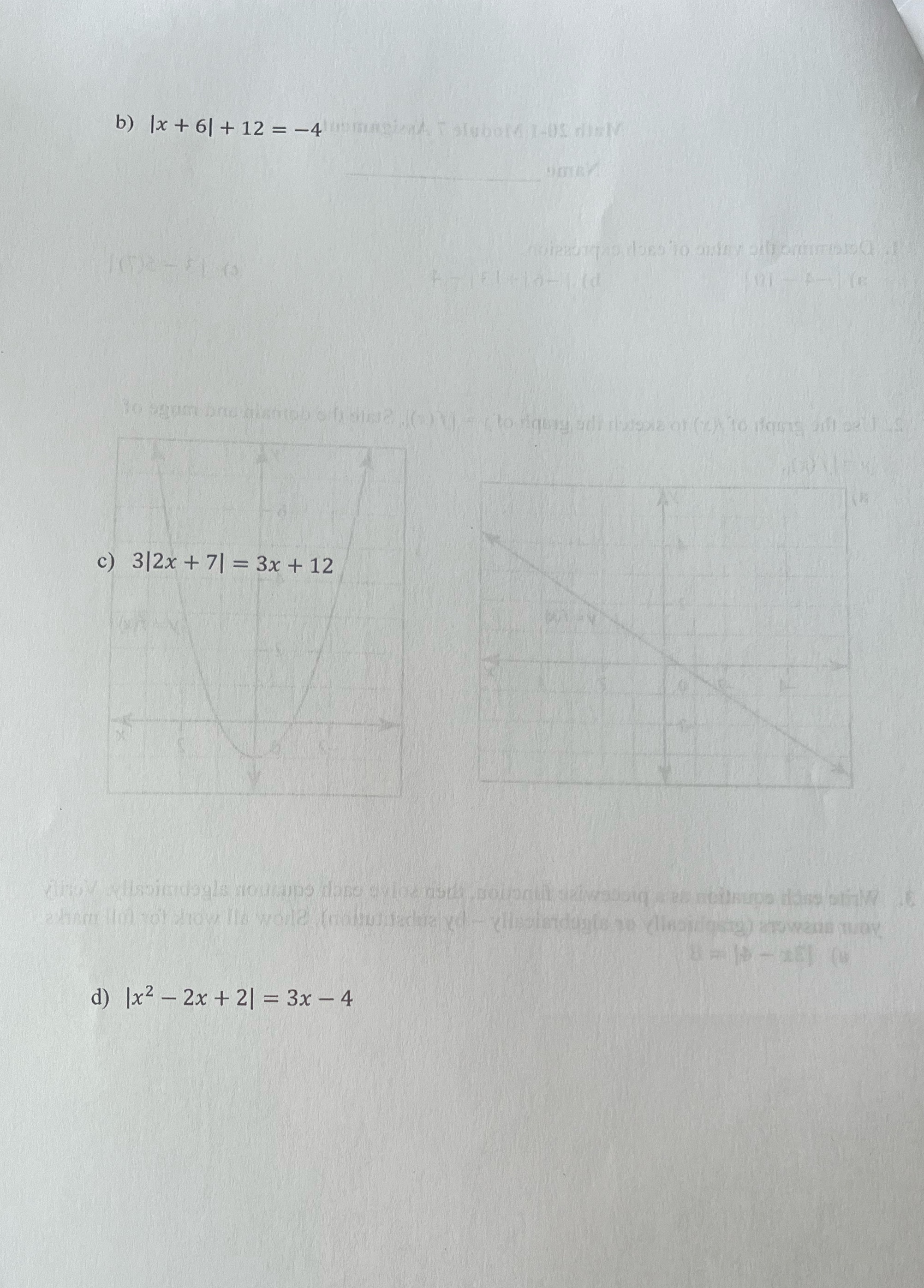 Please write each equation as a piece wise
