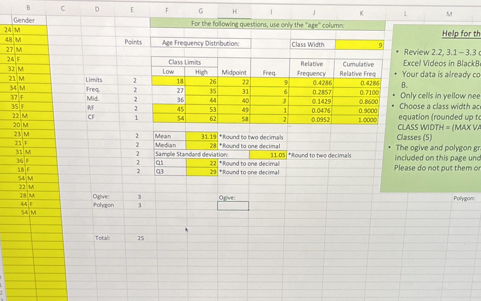 Ogive and polygon graph C D E F G H K L M Gender