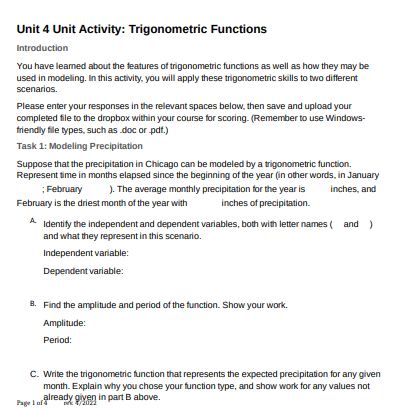 Unit 4 Unit Activity: Trigonometric Functions