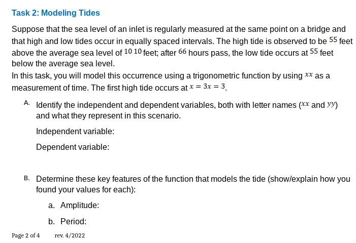 Unit 4 Unit Activity: Trigonometric Functions