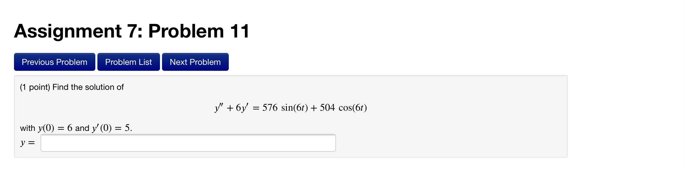 Assignment 7: Problem 12 Previous Problem Problem