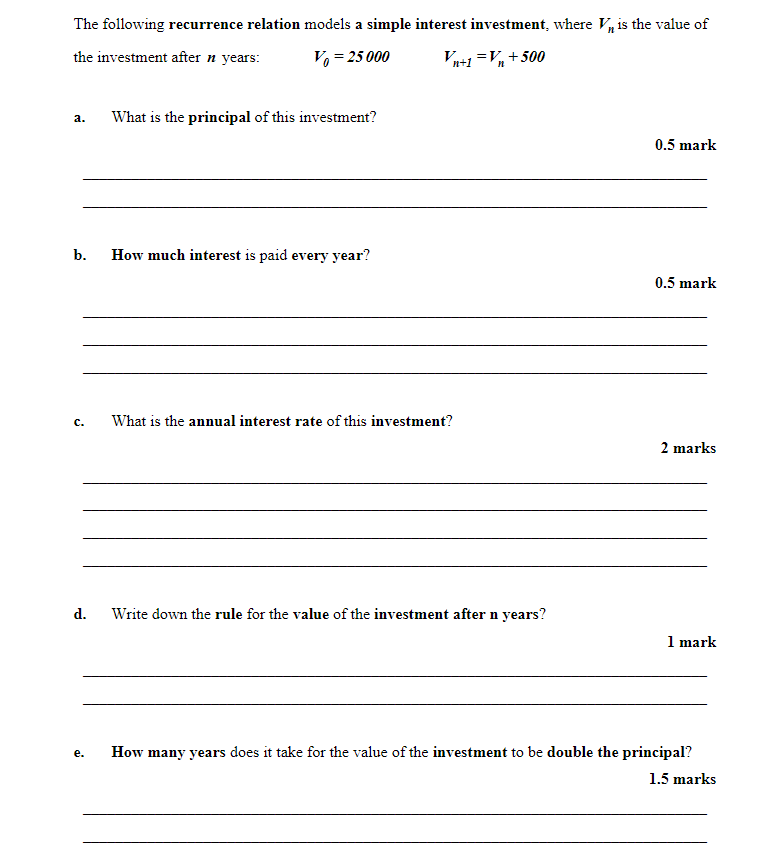 The following recurrence relation models a simple