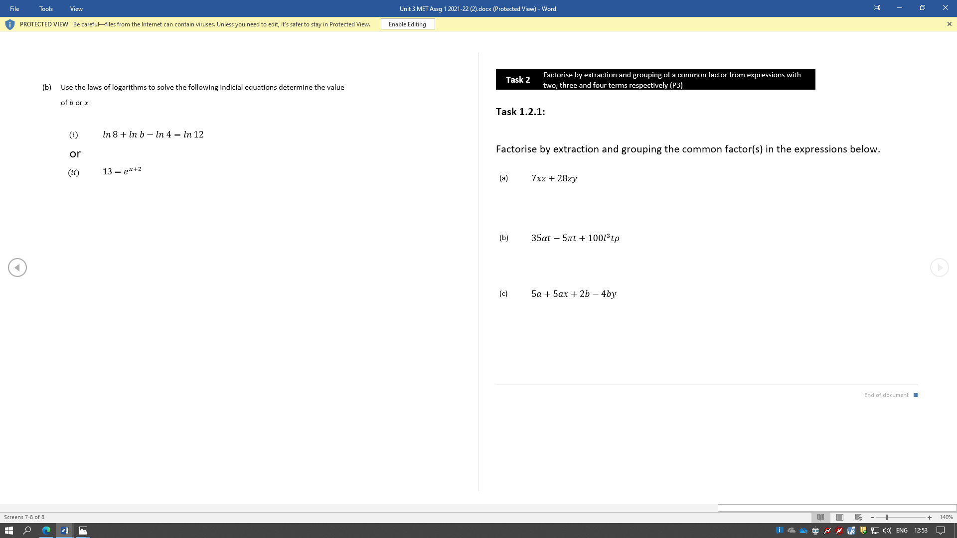 File Tools View Unit 3 MET Assg 1 2021-22