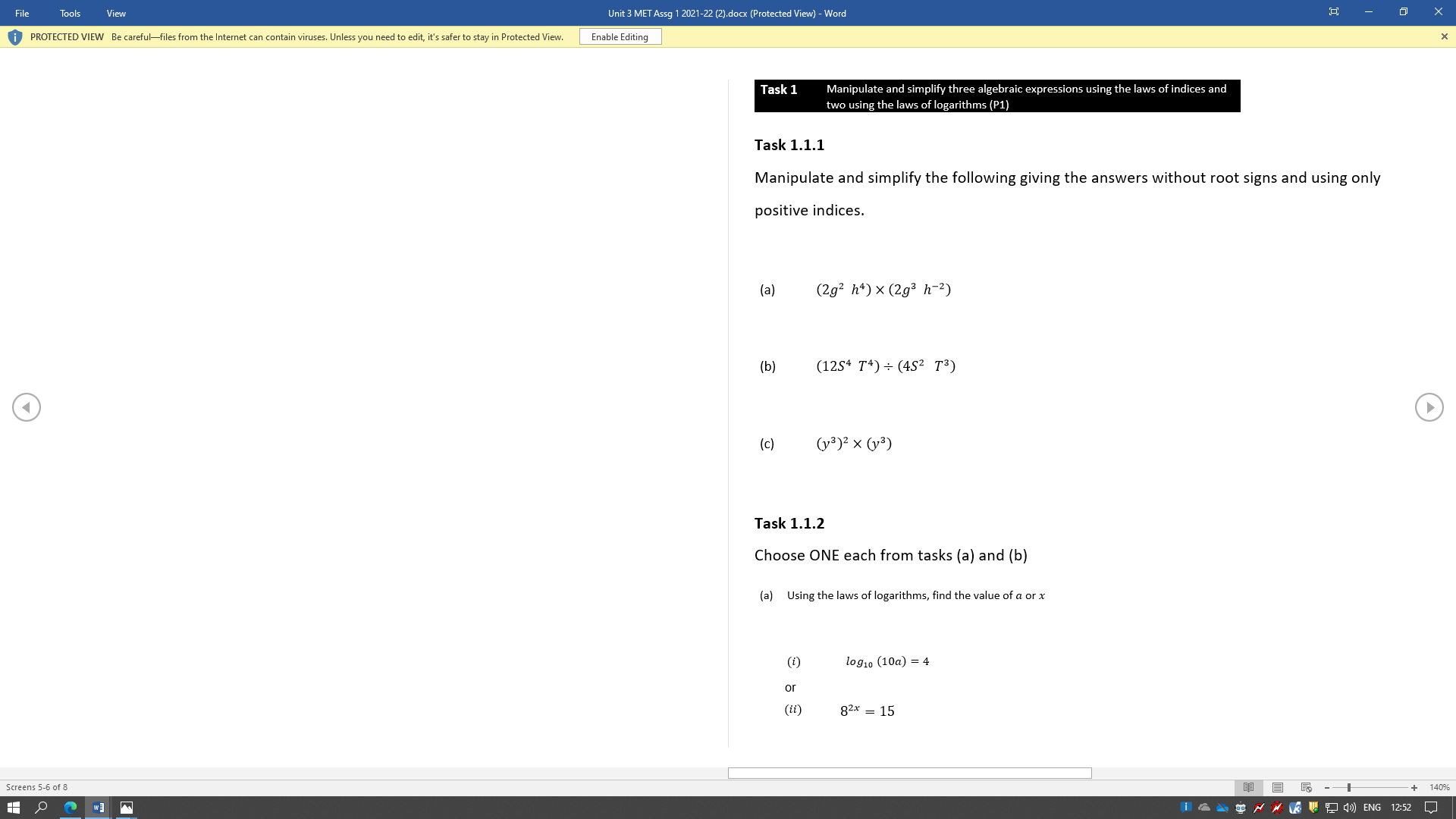 File Tools View Unit 3 MET Assg 1 2021-22