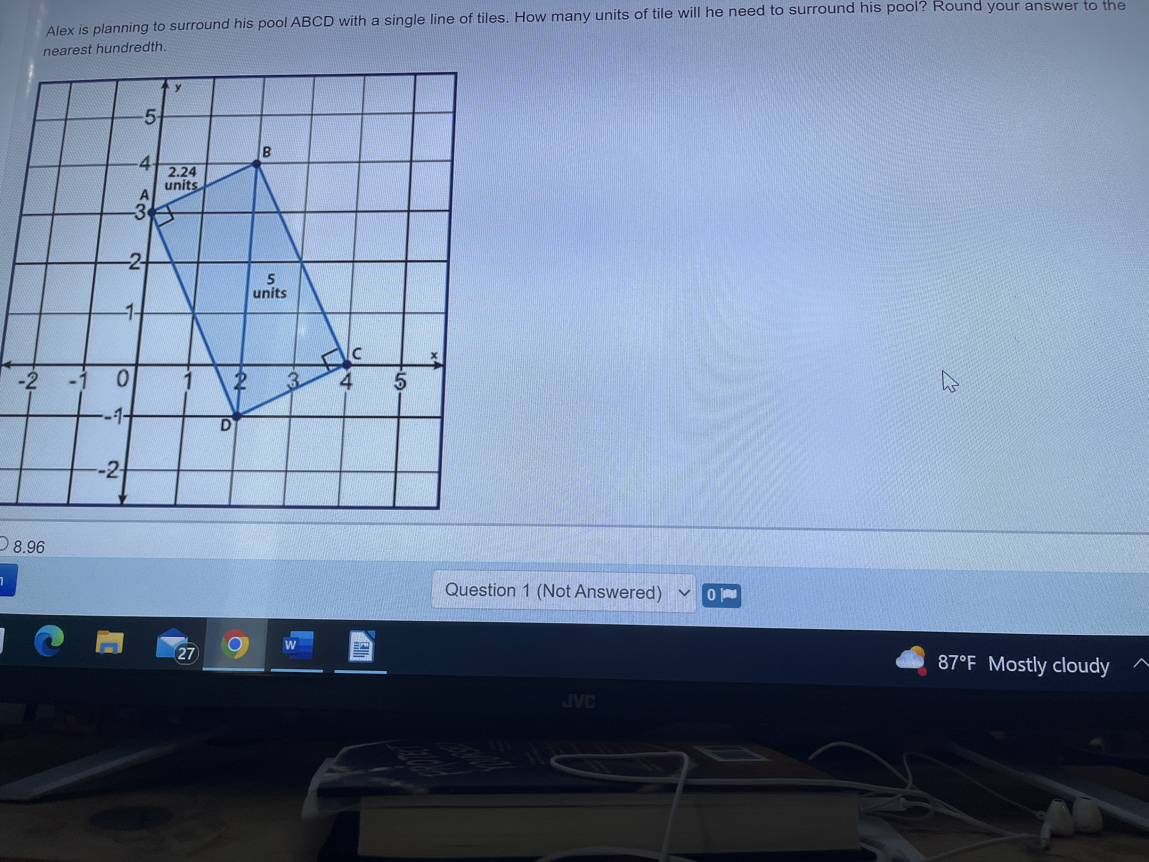 Alex is planning to surround his pool ABCD with a