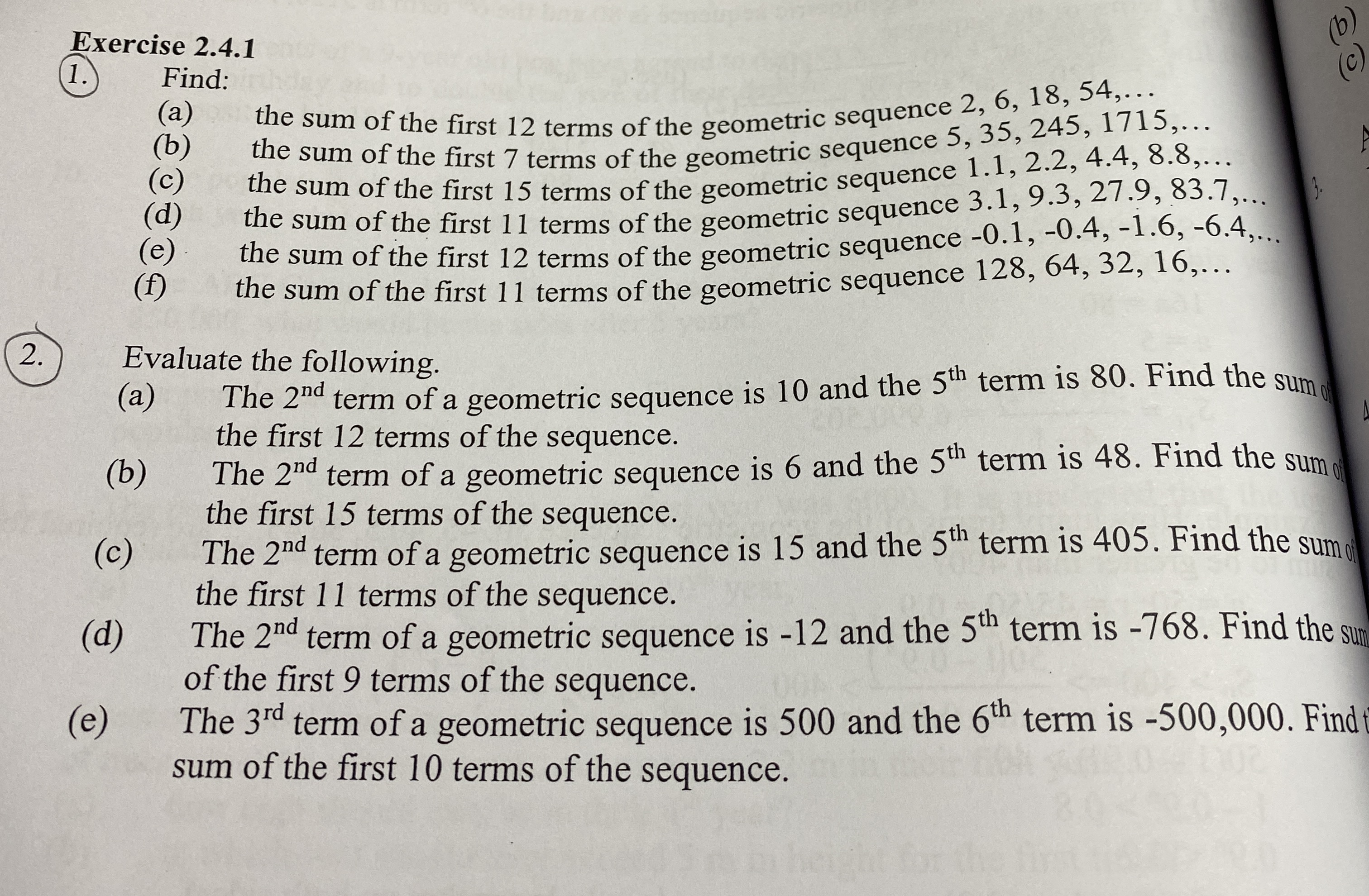 (b) Exercise 2.4.1 (C) Find: (a) the sum of the